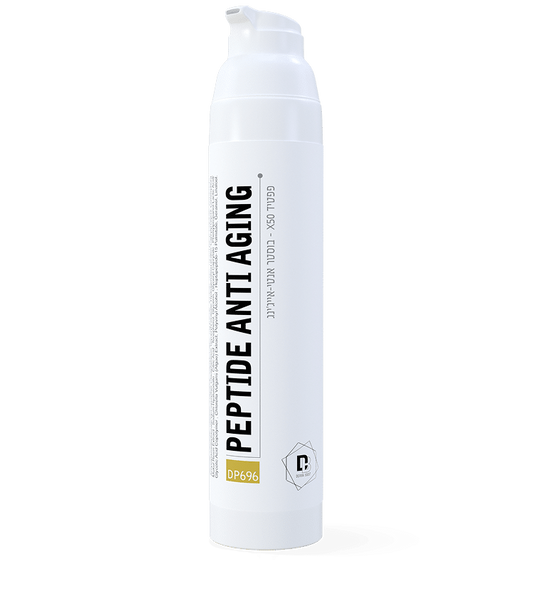 Derma Boost Serum - Peptide Anti-Aging -  100ml product image. Side profile, with top cap missing. Commonly used in Healthcare and Beauty- excellent for skin care.